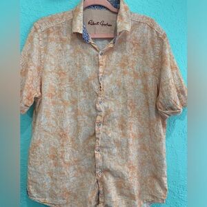 Robert Graham Orange Men's Shirt L linen cotton classic fit boho